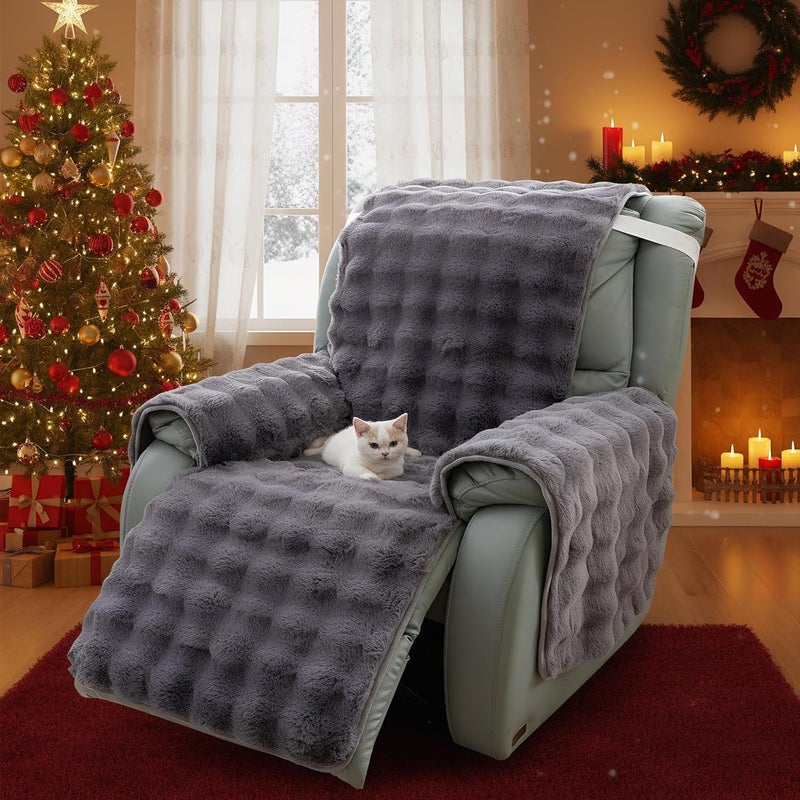 LiveGo Thick Rabbit Plush Recliner Slipcover 23 Inches Chair Covers Lazy Boy Recliner Chair Cover Quilted Cover for Recliner Chairs and Furniture (Dark Gray) - Image 1